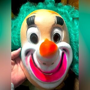 Vintage Clown 🤡 Mask Green Hair Hard Plastic not Rubber Made in France 1970’s